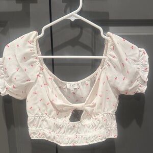 Le Lis White and Pink Floral Crop Top